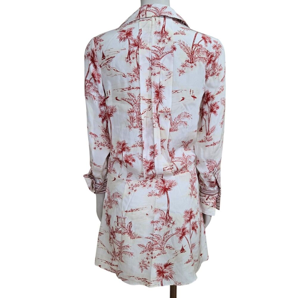 FRAME Silk Dress Womens Size XS Long Sleeve Mini Tropical Toile Ivory/Cream/Red - Picture 10 of 13